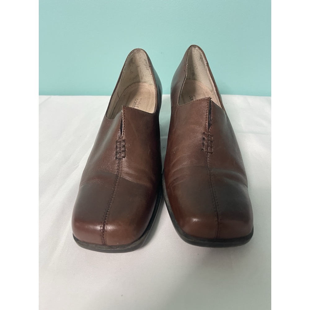 Strictly Comfort Women 8.5 Brown Leather Shoe Square‎ Toe Block Heel S-409